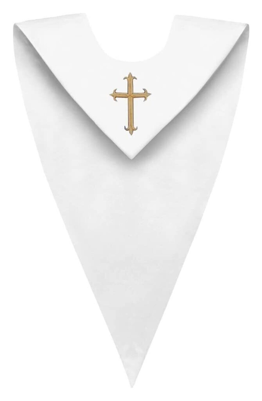 5202 Unisex Adult V-Neck Choir Stole with Embroidered Cross Patch
